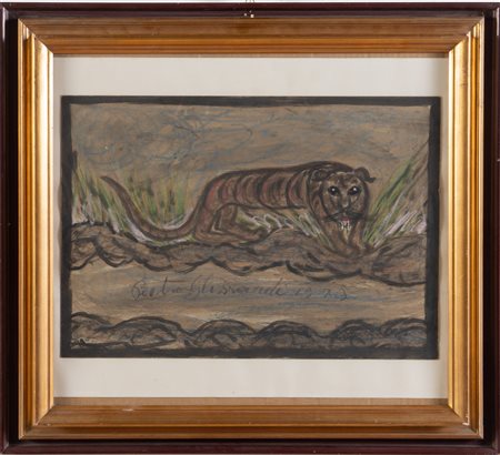 Pietro Ghizzardi (Viadana 1906 - Boretto 1986), “Tigre”, 1973.Tecnica mista su cartone, reca al