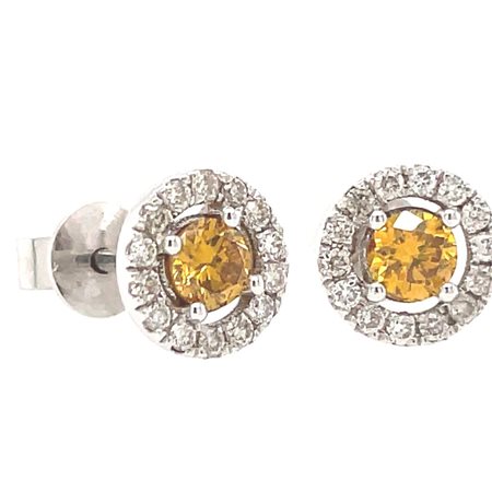 ORECCHINI IN ORO GIALLO 14K 1.88 GR CON 2 DIAMANTI FANCY ARANCIO PER 0.47 CT...