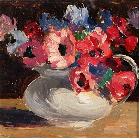 VELLAN FELICE Torino 1889 - 1976 "Fiori" 1929 9x9 olio su tavoletta Opera...