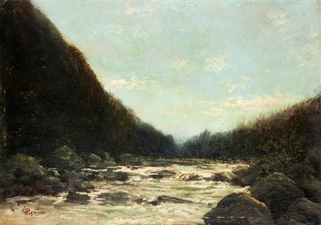 PISANO GIOVANNI Sevi (NU) 1875 - 1964 Torino "Paesaggio con torrente" 20,5x29...