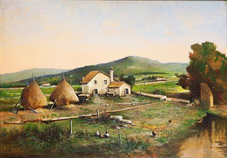 PITTORE ANONIMO DELL'800 "Paesaggio di campagna" 70x100 olio su tavola