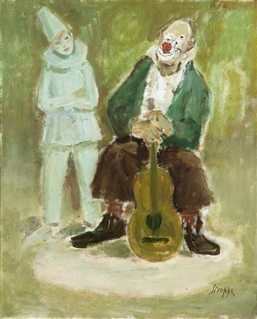 STROPPA LEONARDO Torino 1900 - 1991 "Pagliacci" 55x45 olio su tela Opera...