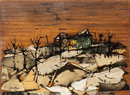 GARINO PIERO Leinì (TO) 1922 - 2009 Torino "Inverno" 1965 25x35 collage su...