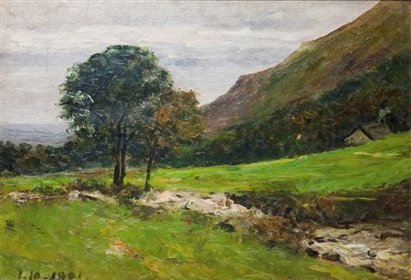 PITTORE DELLA SCUOLA DI DELLEANI "Paesaggio" 01/10/1901 26x38 olio su...