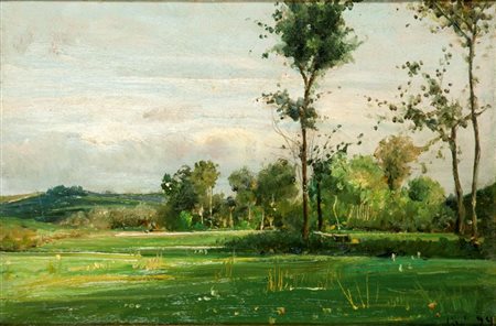 PITTORE DELLA SCUOLA DI DELLEANI "Campagna e quinte d'alberi" 18/9/1899 25x37...