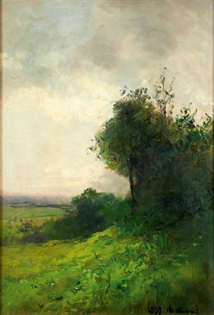 PITTORE DELLA SCUOLA DI DELLEANI "Paesaggio di campagna" 1897 44x30 olio su...