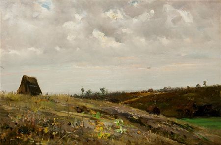 PITTORE DELLA SCUOLA DI DELLEANI "Campagna" 10/11/1899 24,5x36,5 olio su...