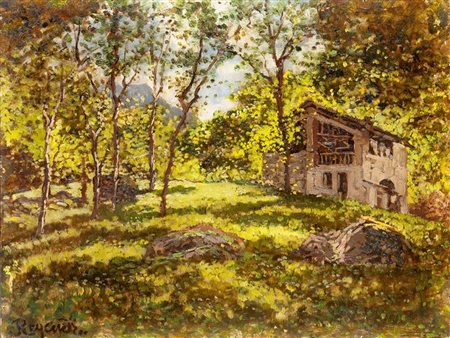 REYCEND ENRICO Torino 1855 - 1928 "In montagna" 30x40 olio su tavoletta Opera...