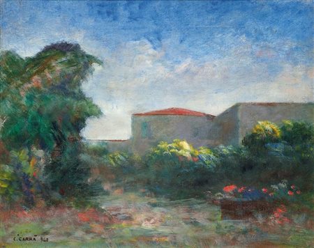 CARRA' CARLO Quargnento (AL) 1881 - 1966 Milano "Paesaggio" 1940 40x50 olio...