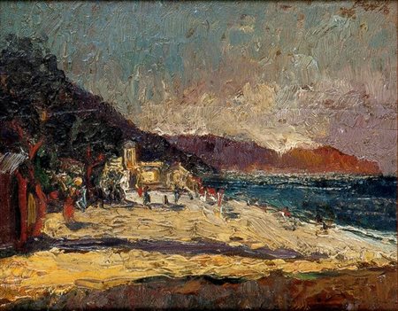 AJMONE LIDIO Coggiola (VC) 1884 - 1945 Andezeno (TO) "Marina" 16,5x20 olio su...