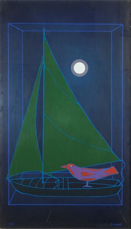 CASORATI FRANCESCO Torino 1934 - 2013 "La vela verde" 1974 120x70 olio su...