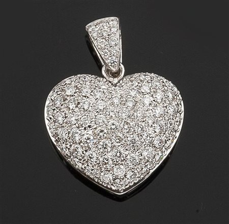 CIONDOLO Ciondolo in oro bianco a forma di cuore con pavè di diamanti taglio...