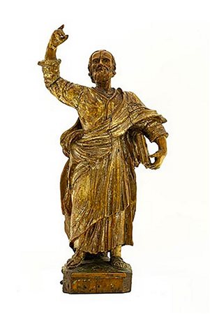 Statua lignea figura di Evangelista, XVII secolo 