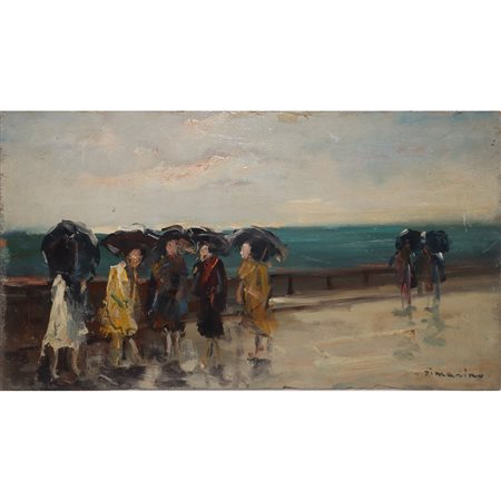 Francesco Di Marino (Napoli 1892-1954)  - Giornata di pioggia sul lungo mare