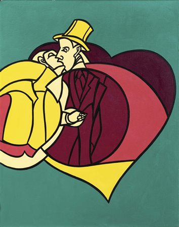 VALERIO ADAMI (Bologna, 1935) Il bacio acrilici su tela cm. 81x65 firma al...