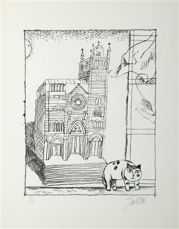 Franco Gentilini (Faenza 1909-Roma 1981)  - Cattedrale e gatto