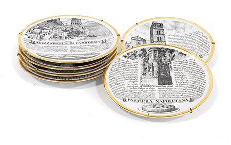 FORNASETTI PIERO Sei piatti della serie "Specialità napoletane" numerati da 1...