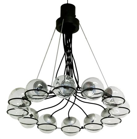 SARFATTI GINO 2095/9 Lampadario con diffusori in vetro trasparente. Rosone in...