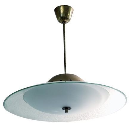 FONTANA ARTE Lampadario in ottone zapponato con diffusore costituito da una...