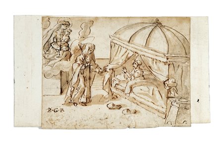 Scuola italiana fine XVI inizio XVII secolo, Lotto di quattro piccoli disegni da antico album.  