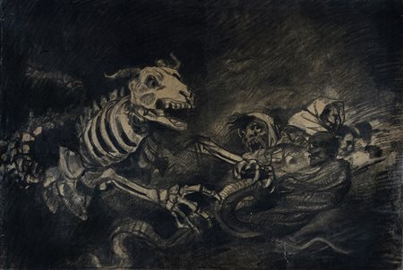 Francisco Goya y Lucientes  [alla maniera di], Scena di stregoneria con scheletro mostruoso. XIX secolo.