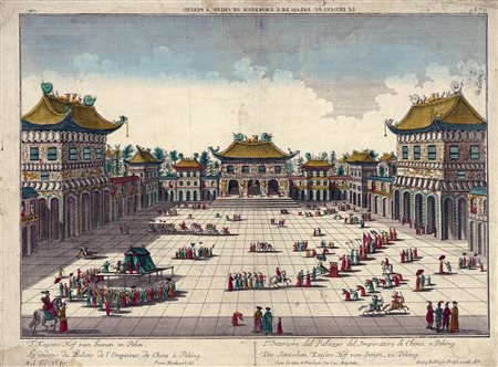 Georg Balthasar Probst  [excudit], T'Keysers Hof van binnen in Pekin (L'Interiore del Palazzo del Imperatore di China a Peking) / Porcellyne Tooren van Nanking (Il Torre di Porcellana a Nanking). 1750.