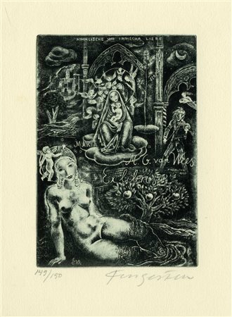 Michel Fingesten, Lotto composto di 3 ex libris erotici. 1940.