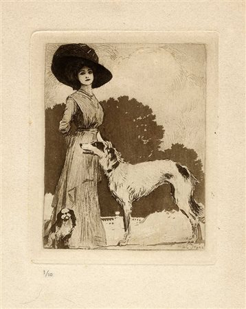 Aleardo Terzi, Donna con due cani. 1904.