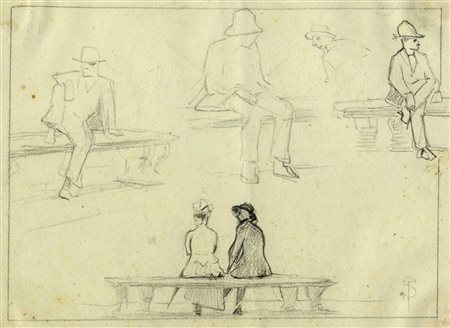 Telemaco Signorini, Studi di figure sedute su panchine. 1900 ca.