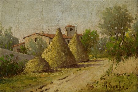 Raffaello Sorbi, Paesaggio con pagliai.  Seconda metà del XIX secolo.