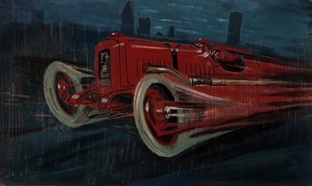 Anonimo del XX secolo, Automobile rossa in corsa. 