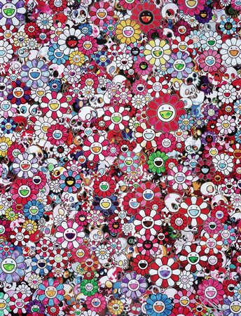 Takashi Murakami, Skulls and Flowers Red. 2012.