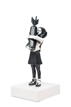 Banksy, Bomb hugger (black and white). 2017.