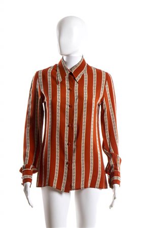 Gucci - Gucci camicia in seta a righe rosse e bianche