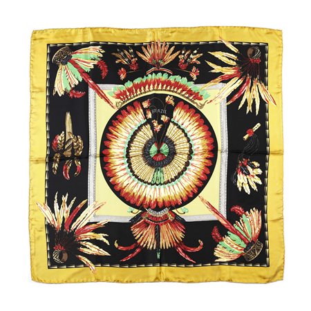  HERMES - Foulard "Brazil" con bordo senape. .