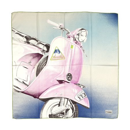 FERRE' GIANFRANCO - Foulard stampa Vespa, bordo verde.