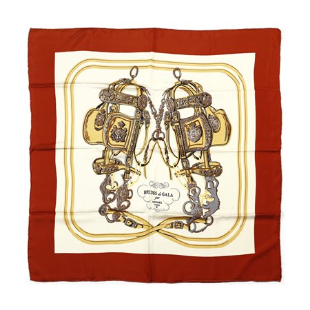  HERMES - Foulard "Brides de Gala", bordo borgogna.