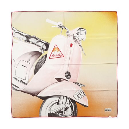 FERRE' GIANFRANCO - Foulard stampa Vespa, bordo rosso.