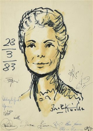 Ibrahim Kodra (1918 - 2006) RITRATTO FEMMINILE, 1983 tecnica mista su carta,...