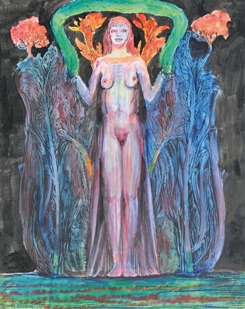 Ernst Fuchs (Wien/Vienna 1930 - 2015) Venere;Olio su tela, 72 x 58 cm, in...