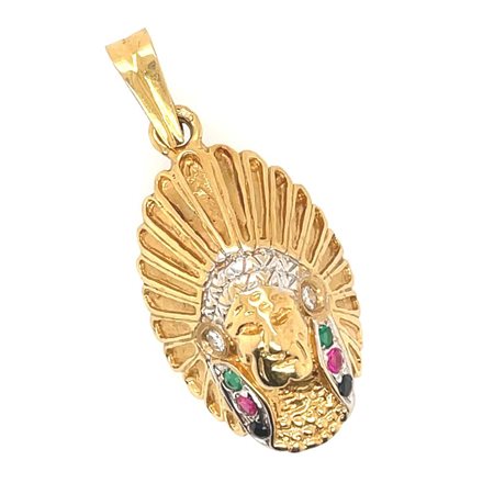 CIONDOLO IN ORO GIALLO 18K 11.68 GR SOGGETTO INDIANO CON DIAMANTI PER 0.16 CT...