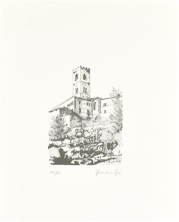 F. Franchini CASTELLO incisione su carta, battuta cm 18x14, su foglio cm...