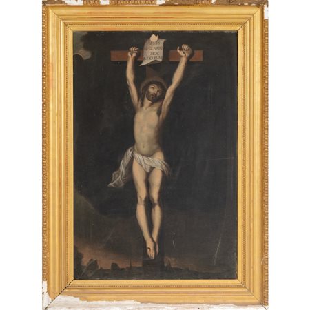 SCUOLA FRANCESE XIX SECOLO, Cristo in croce, Olio su tela