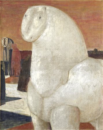 Salvatore Fiume "Cavalli di pietra" 1956
olio su tela su masonite
cm 89x71
Firma