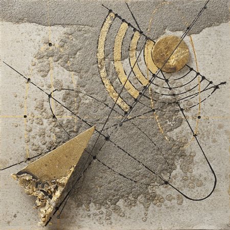 Walter Valentini "Cielo" 2001 collage e tecnica mista su tavola cm 30x30Firmato e titolato al retro