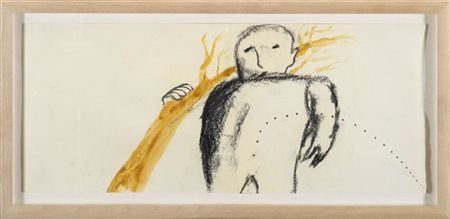 Enzo Cucchi "Preta prega" 2002
tecnica mista su carta entro teca con installazio