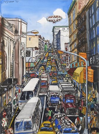 RED GROOMS "Looking Up Broadway Again" 1993
litho crayons e collage su carta
cm