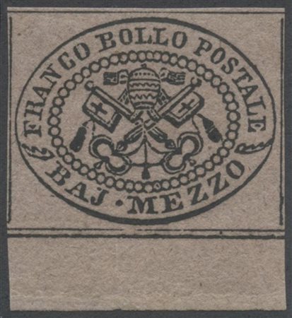 1852, 1/2 b. Violetto grigiastro N.1A con bordo di foglio in basso, nuovo MH....