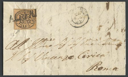 26.05.1852, Lettera da Alatri per Roma affrancata tramite un 3Baj N.4o...