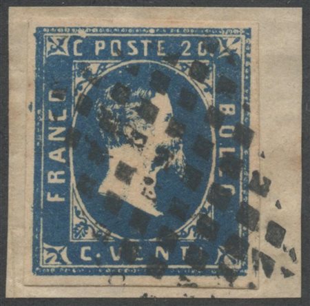 1851, 20c. Azzurro N.2 appartenente al raro II riporto, su frammento. (Lux)...